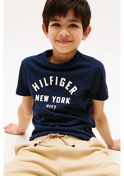 Erkek Çocuk Bisiklet Yaka Yazı Baskılı T-Shirt - Lacivert fırsatları