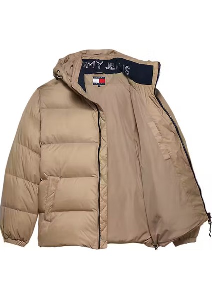 Erkek Kapüşonlu Kaz Tüyü Dolgulu Şişme Mont - Bej modelleri