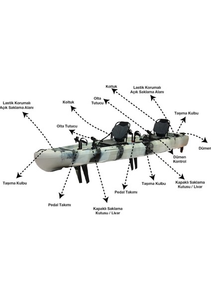 Tango Balıkçı Kanosu Profesyonel 2 Kişilik Kano Beyaz Gri Siyah