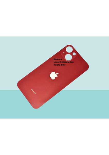 - iPhone 13 Arka Pil Batarya Kapağı - Cam Kapak Geniş Lens Deliği - Kırmızı