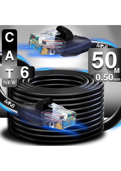 M106 50 Metre Internet Kablosu/0,50mm Utp CAT6 23AWG/ iki Kat Korumalı/iç ve Dış Mekan Uyumlu/ethernet kablosu 50 metre