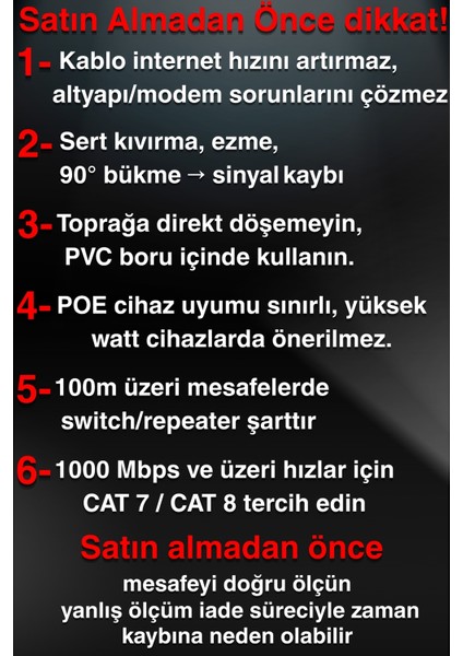 M106 50 Metre Internet Kablosu/0,50mm Utp CAT6 23AWG/ iki Kat Korumalı/iç ve Dış Mekan Uyumlu/ethernet kablosu 50 metre
