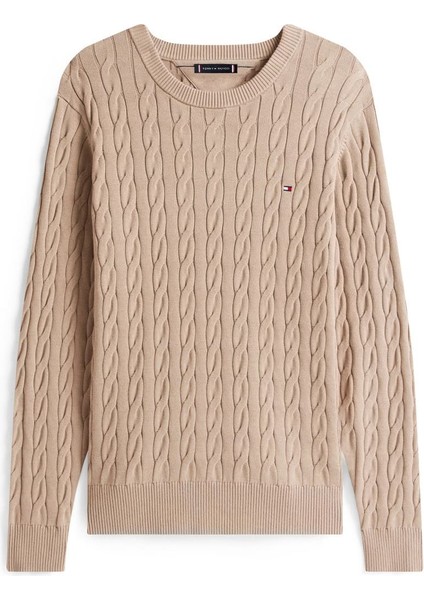 Erkek Bisiklet Yaka Saç Örgüsü Pamuklu Triko Kazak - Bej indirimleri