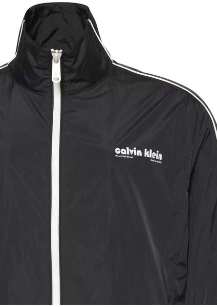 Erkek Dik Yaka Kolu Şeritli Track Ceket - Siyah modelleri