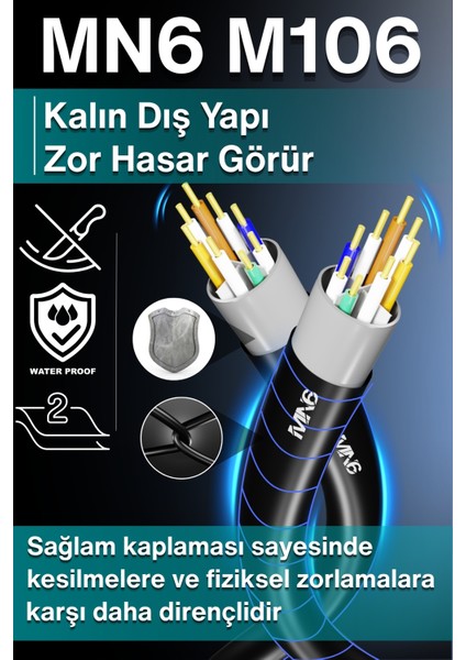 M106 70 Metre Internet Kablosu/0,50mm Utp CAT6 23AWG/ iki Kat Korumalı/iç ve Dış Mekan Uyumlu/ethernet kablosu 70 metre indirimleri