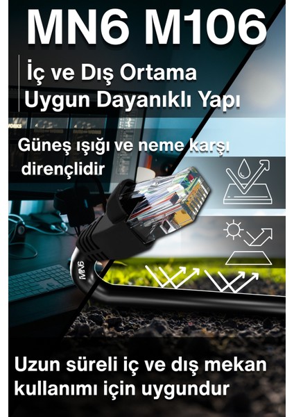 M106 70 Metre Internet Kablosu/0,50mm Utp CAT6 23AWG/ iki Kat Korumalı/iç ve Dış Mekan Uyumlu/ethernet kablosu 70 metre