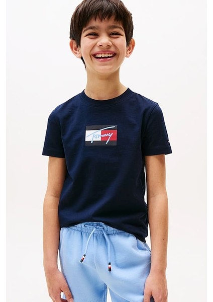 Erkek Çocuk Bisiklet Yaka Grafik Baskılı T-Shirt - Lacivert