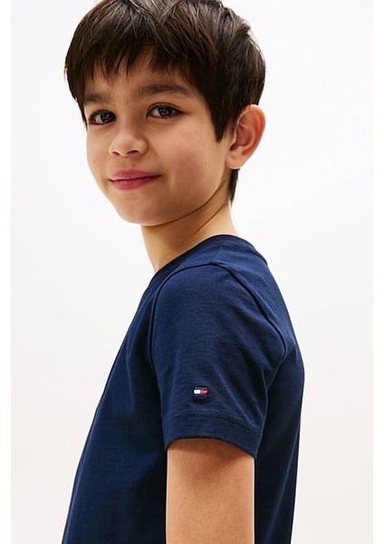 Erkek Çocuk Bisiklet Yaka Grafik Baskılı T-Shirt - Lacivert fırsatları