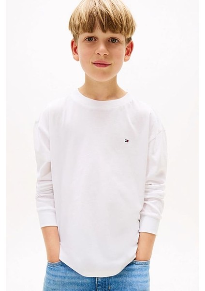 Erkek Çocuk Bisiklet Yaka Uzun Kollu T-Shirt - Beyaz