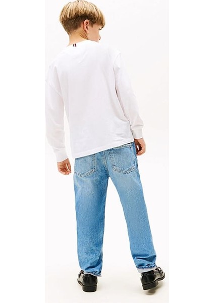 Erkek Çocuk Bisiklet Yaka Uzun Kollu T-Shirt - Beyaz modelleri