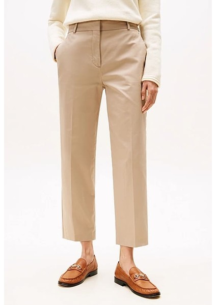 Kadın Slim Straight Fit Chino Pantolon - Bej