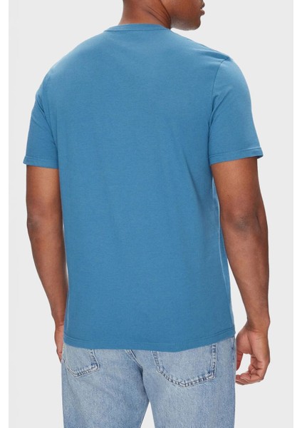 Erkek Bisiklet Yaka Yazı Baskılı T-Shirt - Mavi fiyatları