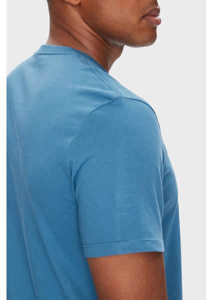 Erkek Bisiklet Yaka Yazı Baskılı T-Shirt - Mavi indirimleri