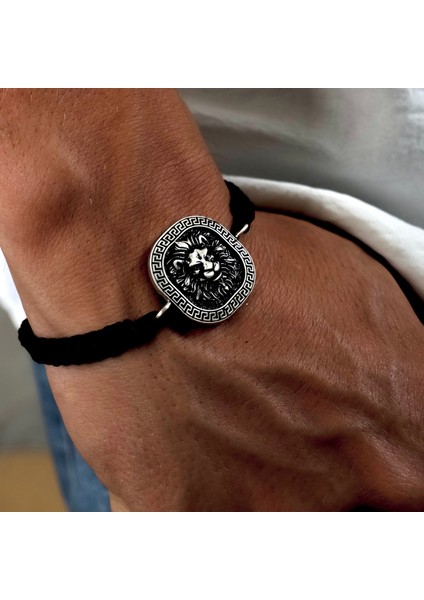 Gümüş Aslan Bileklik 925 Ayar Gümüş Mat Aslan Başı Figürlü Ip Örgü Erkek Bileklik Aslanlı Bileklik