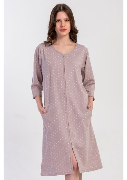 Pamuklu Kadın 3/4kol Fermuarlı Ev Elbısesı , 503022