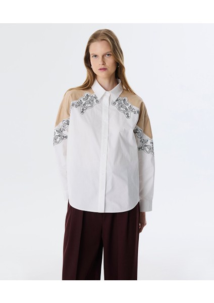 Nakışlı ve Aplikeli Oversıze Gömlek TW6250025073018