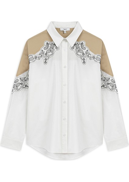 Nakışlı ve Aplikeli Oversıze Gömlek TW6250025073018 indirimleri
