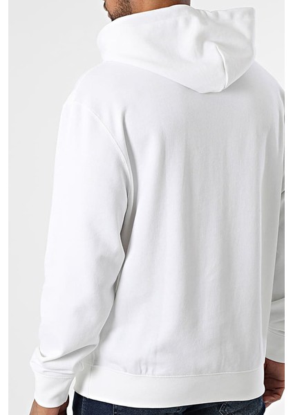 Erkek Regular Fit Şerit Grafik Baskılı Kapüşonlu Sweatshirt - Beyaz fiyatları