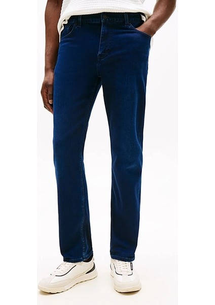 Erkek Düz Kesim 5 Cepli Esnek Kot Pantolon - Mavi