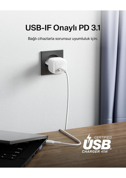 WCA013 45W Hızlı Duvar Şarjı + 1M Kablo USB-C Kablo - Beyaz fırsatları