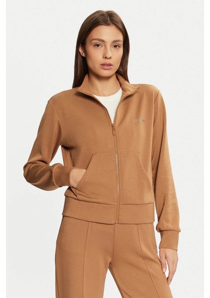 Kadın Gelsey Full Zip Logolu Sweatshirt - Camel
