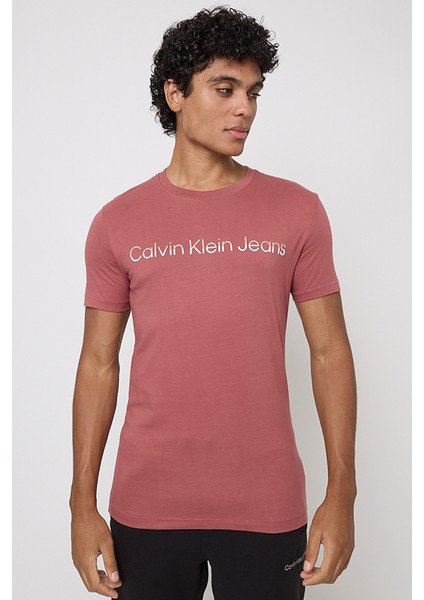 Erkek Logo Baskılı Kısa Kol T-Shirt - A. Pembe