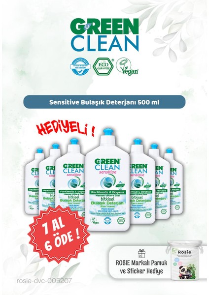 7 Al 6 Öde Green Clean 500 ml Sensitive Bulaşık Det. ve Rosie Hediye