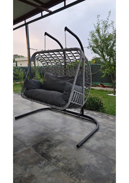Ikili Ip Örgü Bahçe ve Balkon Salıncağı – Dayanıklı Metal Gövdeli – Konforlu Minderli Tasarım fiyatları