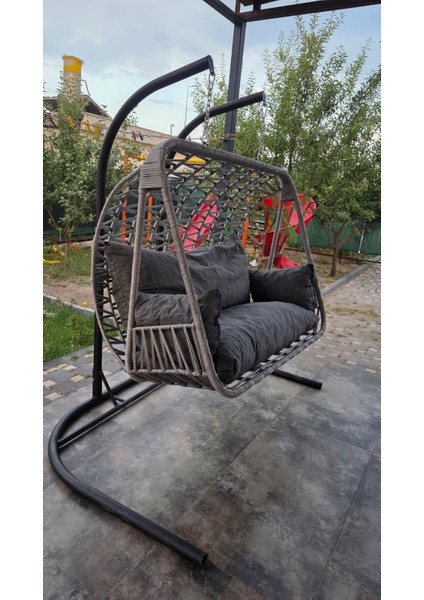 Ikili Ip Örgü Bahçe ve Balkon Salıncağı – Dayanıklı Metal Gövdeli – Konforlu Minderli Tasarım modelleri