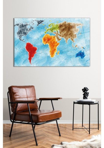 Yağlı Boya Dünya Haritası Cam Tablo, Modern Ev Ofis Dekor Hediyelik Duvar Dekorasyonu, Kırılmaz Cam fiyatları