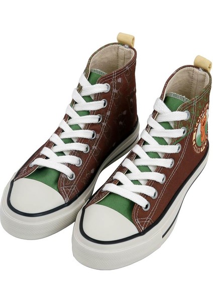 Kadın Vegan Kahverengi High Sneakers - Camping Scooby Doo Tasarım