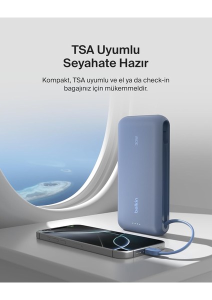 BPB024HQBL 20K 30W Powerbank – Entegre USB‑C Kabloyla - Mavi fırsatları