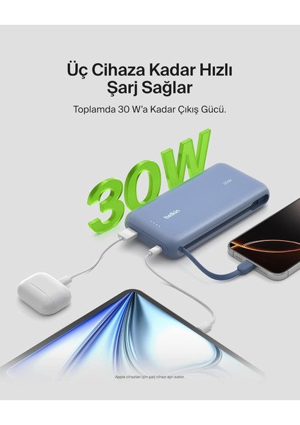 BPB024HQBL 20K 30W Powerbank – Entegre USB‑C Kabloyla - Mavi indirimleri