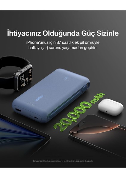 BPB024HQBL 20K 30W Powerbank – Entegre USB‑C Kabloyla - Mavi