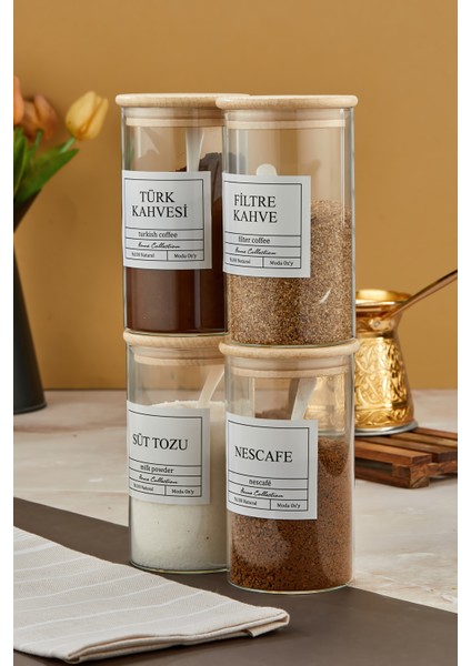 4lü 500ML Ahşap Kapaklı Filtre Kahve&türk Kahvesi&nescafe&süttozu Kavanozu Etiketli Saklama Kabı fırsatları