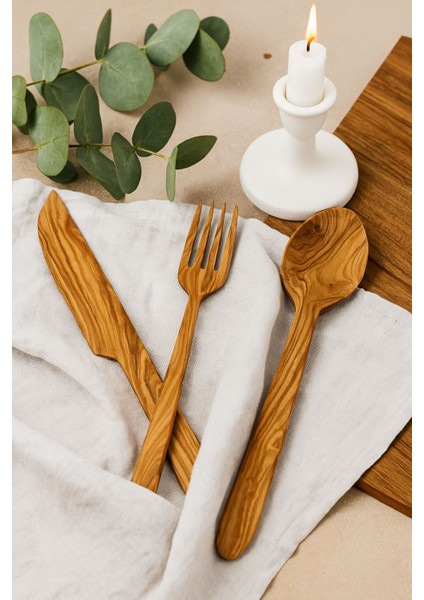 El Yapımı Zeytin Ağacı Ahşap Kaşık -Bıçak-Çatal Doğal, Sağlıklı ve Dayanıklı