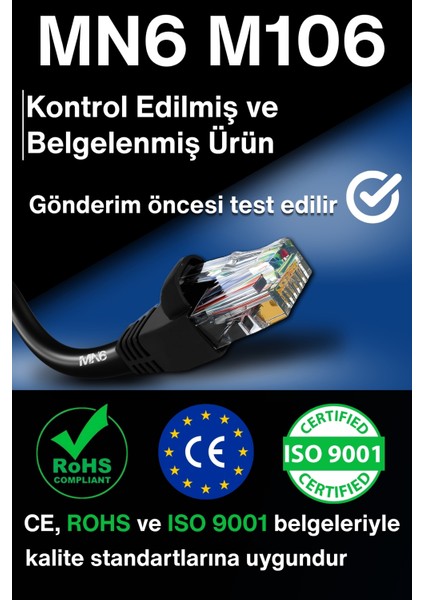 M106 50 Metre Internet Kablosu/0,50mm Utp CAT6 23AWG/ iki Kat Korumalı/iç ve Dış Mekan Uyumlu/ethernet kablosu 50 metre