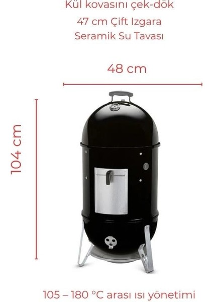 Smokey Mountain Cooker™ 47 cm (18") Dikey Tütsüleyici – Çift Izgara | Su Tavası | Düşük-Yavaş Usta fırsatları