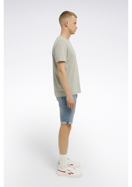 RI Left Chest Logo Gri Erkek Kısa Kol T-Shirt