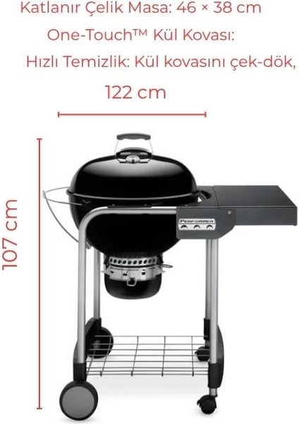 Performer GBS 57 cm Kömürlü Barbekü – One-Touch™ Temizlik | GBS Döküm Izgara | Katlanır Çelik Masa indirimleri