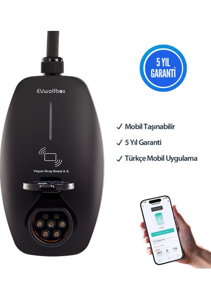 22KW V3 Türkçe Mobil Uygulama 5 Yıl Garanti SABİT DUVAR TİPİ Elektrikli Araç Şarj Cihazı(DÖNÜŞTÜRÜCÜ ADAPTÖR VE TAŞIMA ÇANTASI YOKTUR)