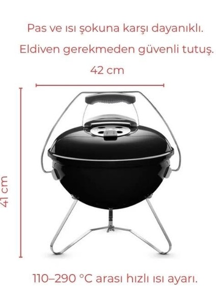 Smokey Joe Premium 37 cm – Parlak Siyah Emaye Tuck-N-Carry™ Kapak Kilidi | 37 cm Portatif Kettle fırsatları
