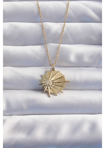316L Çelik Zincir Gold Renk Zirkon Taşlı Star Model Kolye - TJ-BKO8976