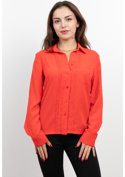 Nervür Dikişli Cepli Şifon Gömlek 7998