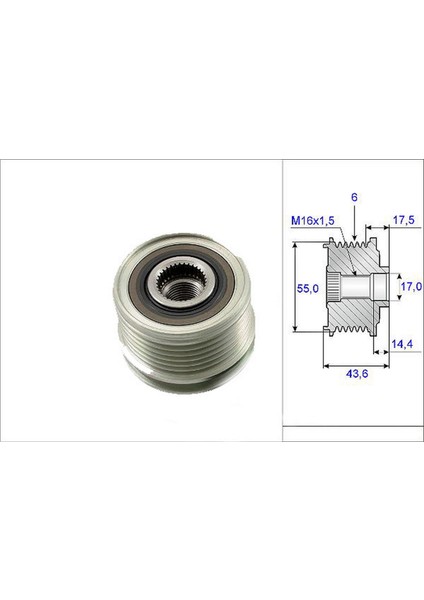 Alternatör Kasnagi (Rulmanli) Clio Ii-Mgn-Kng-Scenic (K4M-K4J-K9K-F4P) (6 Kanal) (Ayarli) 54,8mm Dpmah