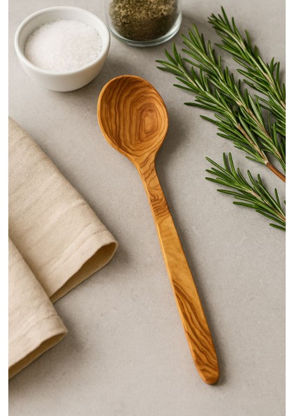 El Yapımı Zeytin Ağacı Ahşap Kaşık (32 Cm) Doğal, Sağlıklı ve Dayanıklı