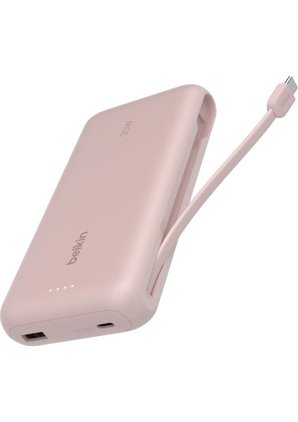Boostcharge Powerbank, 20K Entegre Kablolu Taşınabilir Güç Kaynağı, 30 W Güç Iletimli Hızlı Şarj, Usb-C, Pembe