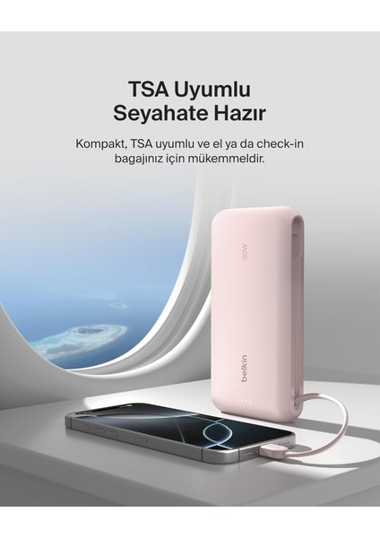 Boostcharge Powerbank, 20K Entegre Kablolu Taşınabilir Güç Kaynağı, 30 W Güç Iletimli Hızlı Şarj, Usb-C, Pembe fiyatları