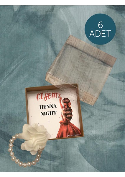 Nişan & Nikah & Bride To Be Hediyelik Inci Bileklik - Tasarım Kartlı 6 Adet 9x9 Özel Kraft Kutulu