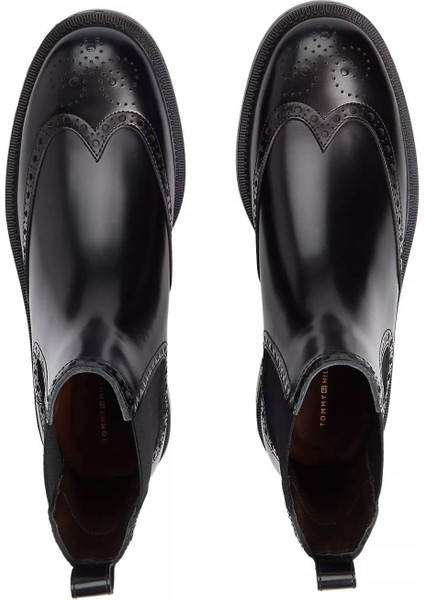 Erkek Parlak Brogue Detaylı Chelsea Bot - Siyah indirimleri